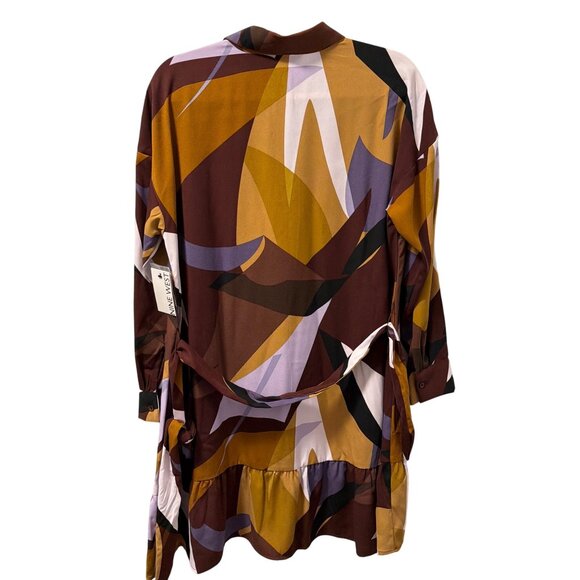 Nine West Abstract Print Button-Down Dress With Ruffle Hem 3/4 Sleeves Sz M dres - Picture 12 of 12